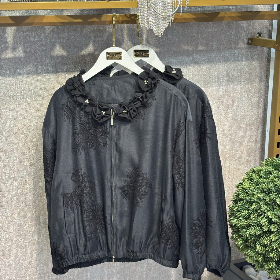 İthal çiçekli yaka Bomber ceket